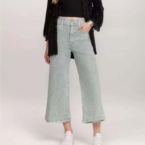 JOHNNY WAS Women 31 Sage Sydney Cropped Wide Leg Jeans NEW with Flaw Trendy Boho - Picture 1 of 16